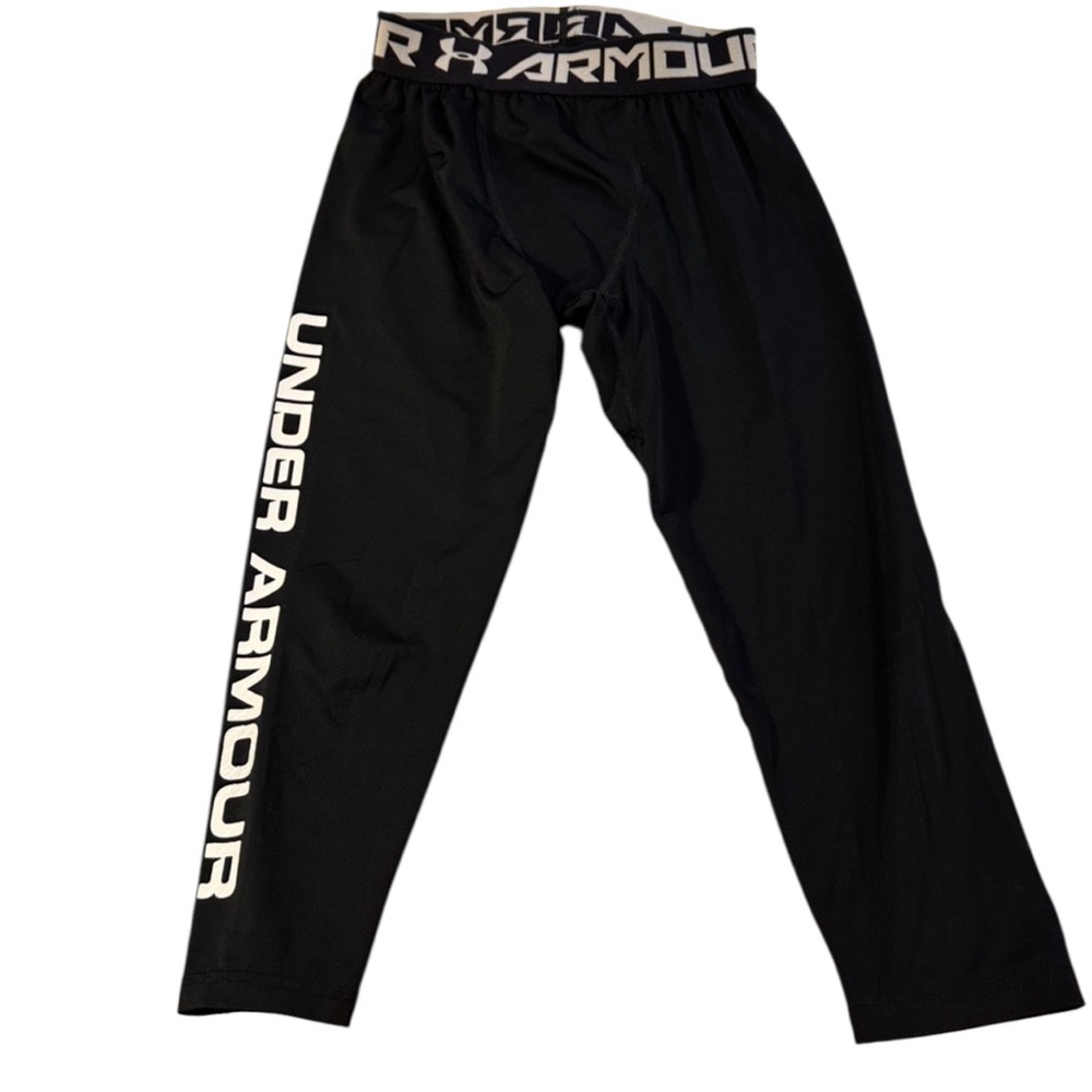 Under Armour HeatGear Youth Medium Black Compression Leggings Athletic Pants
